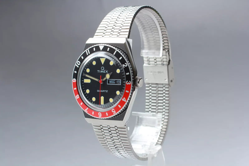 TIMEX Q REISSUE 38MM STAINLESS STEEL BRACELET WATCH - BLACK/RED - Like New