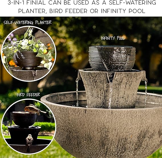 Bernini Alba Cordless Water Fountain 26" Battery Powered Water Fountains - Grey - Like New