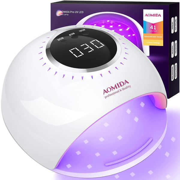 AOMIDA M01 82W UV Nail Lamp, Fast Curing Gel Nail Polish, 3 Timers, LCD - White Like New