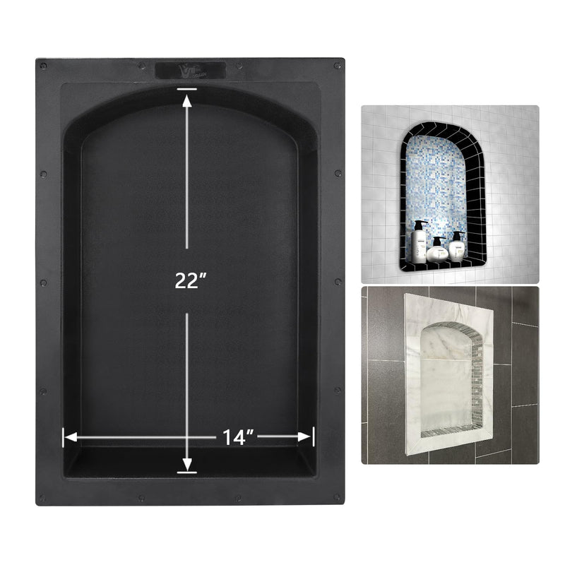 UNI-GREEN RECESSED SHOWER NICHE ARCH TOP SINGLE SHELF 17X25 UGARN101 - BLACK - Like New