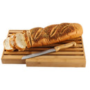 BAMBOO LAND Large Bamboo Bread Cutting Board Crumb Tray Large Bread Knife - Brand New