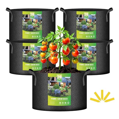 IPOWER 5-PACK 20 GALLON PLANT GROW BAGS THICKENED NONWOVEN FABRIC POTS BLACK - Brand New