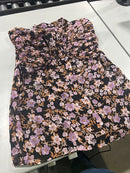 CECE WOMANS BLOUSE SHORT SLEEVE BLACK WITH FLOWERS - SIZE: M - BLACK/FLORAL - Like New