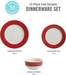Martha Stewart Gracie Lane 12-Piece Porcelain Chip 138620-12R - Red/Gold Rim - Like New