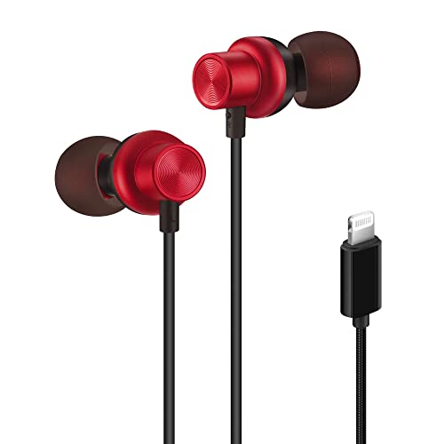 PALOVUE LIGHTNING HEADPHONES LIGHTNING HEADSET MFI EARFLOWPLUS METALLIC RED - Like New