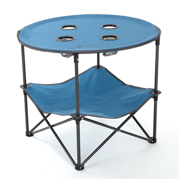 ARROWHEAD OUTDOOR 28” PORTABLE FOLDING TABLE 4 CUP HOLDERS - BLUE - Like New