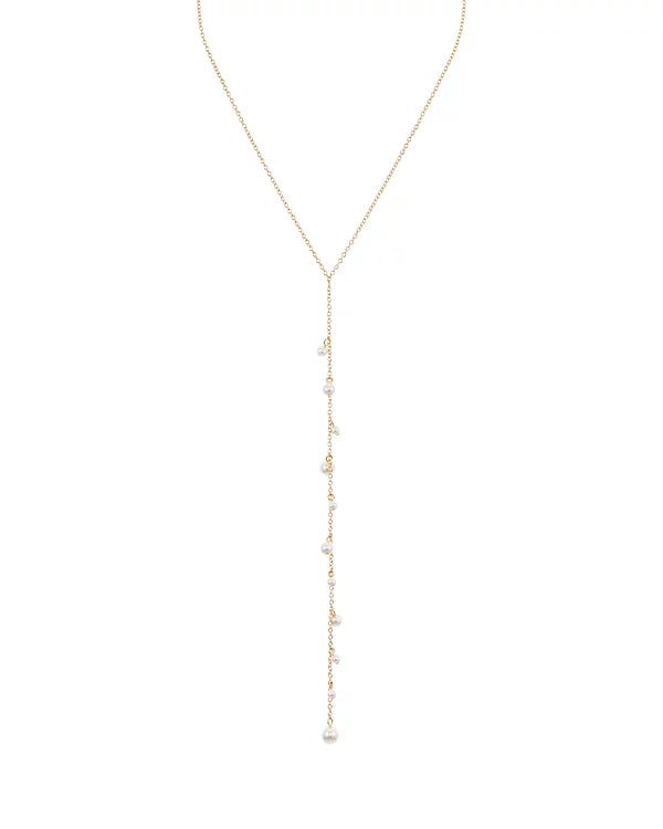 REBECCA MINKOFF FLOATING SIMULATED PEARL LARIAT NECKLACE, 18" - GOLD - Brand New