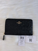 COACH BLACK EMBOSSED SIGNATURE LEATHER ZIP WALLET WITH GOLD HARDWARE - BLACK - Like New