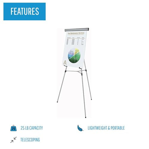 MasterVision 3-Leg Lightweight Telescoping Display Easel, FLX09102MV - Silver - Like New