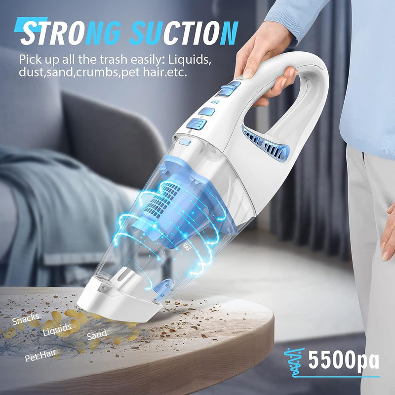 FUOAYOC H11 Handheld Vacuum Cordless Mini Car Hand Held Vacuum - WHITE/BLUE Like New