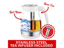 Brentwood KT-1962W 1.7L Cordless Electric Glass Tea Kettle Pot with Tea Infuser