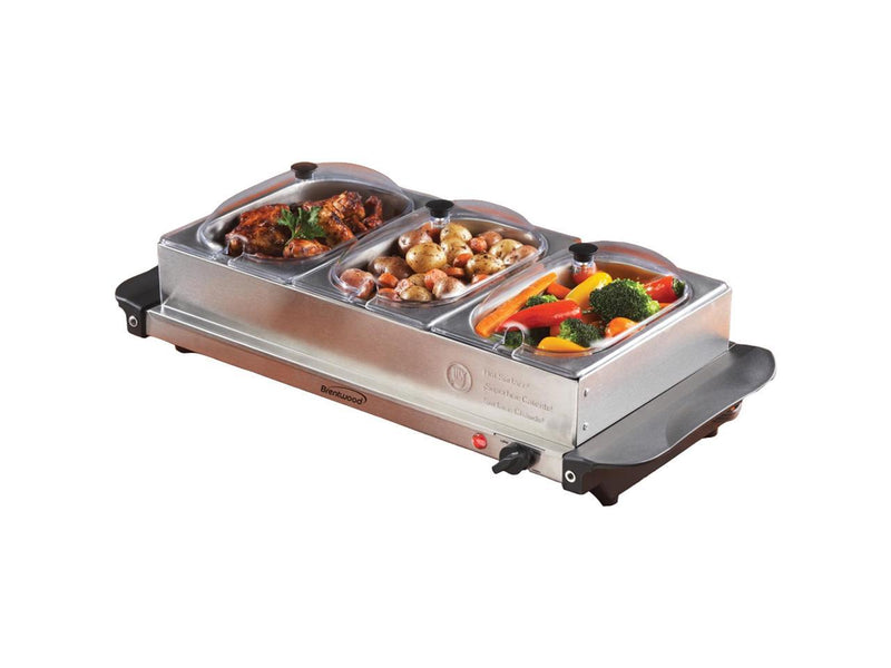 Brentwood Appliances Triple Buffet Server with Warming Tray & Three 1.5 Quart