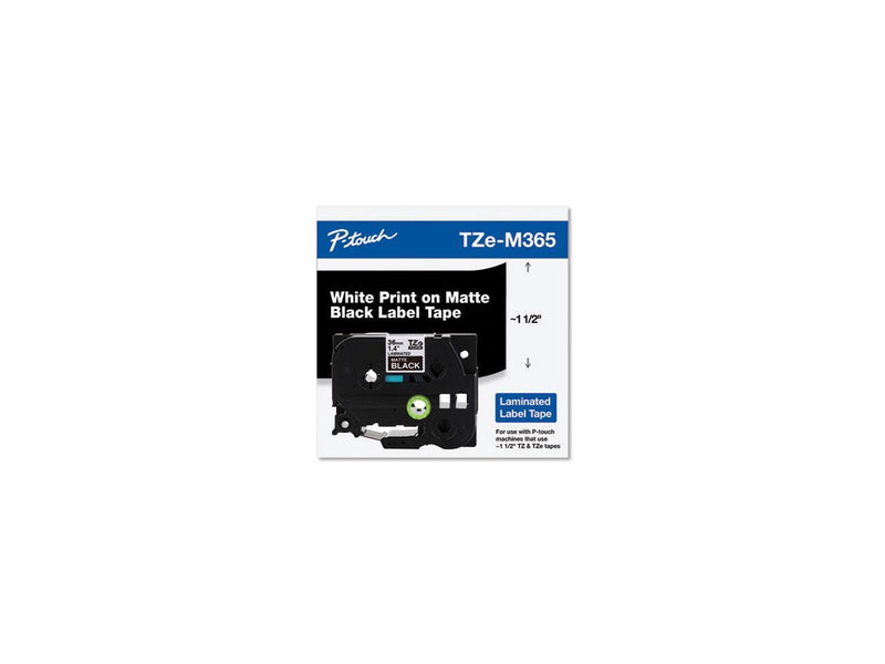Brother P-touch TZe-M365 Label Maker Tape 1.42"W White on Matte Black TZEM365