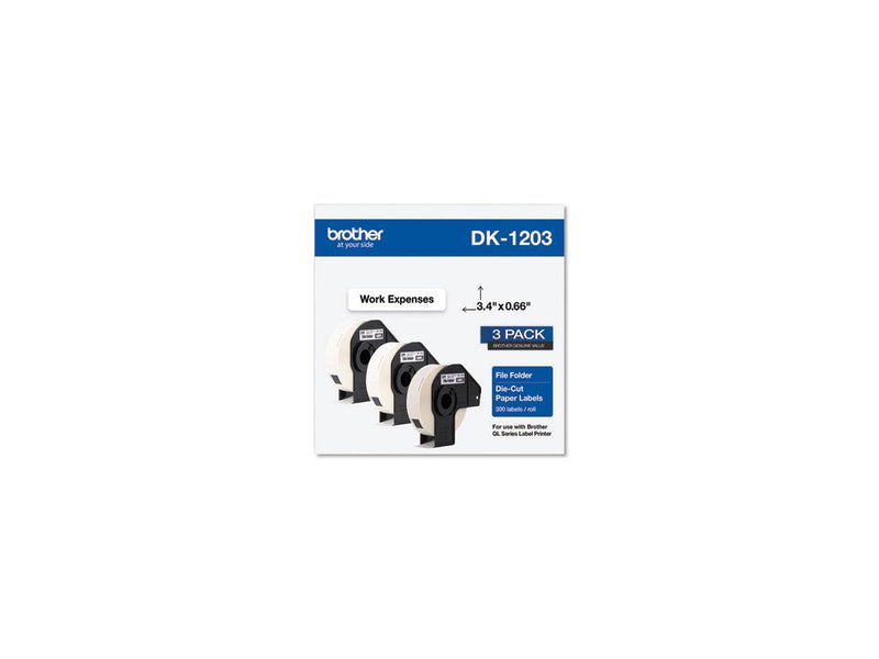 Die-Cut File Folder Labels 0.66 x 3.4 White 300/Roll 3 Rolls/Pack DK12033PK