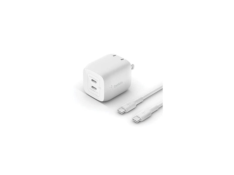 BELKIN WCH011dq2MWH-B6 White Dual USB-C GaN Wall Charger with PPS 45W + USB-C to