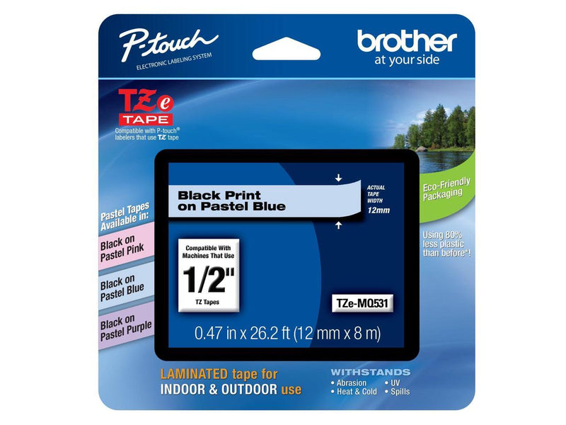 Brother TZEMQ531 Tz Standard Adhesive Laminated Labeling Tape, 1/2 Inch W,