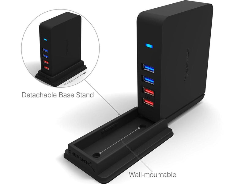 SABRENT 7 Port USB 3.0 HUB + 2 Charging Ports with 12V/4A Power Adapter [Black]