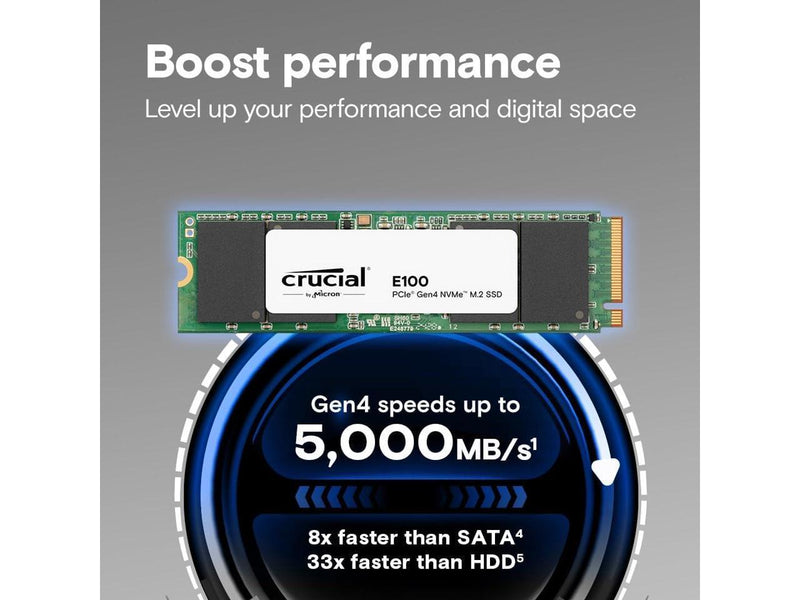 Crucial E100 480GB PCIe 4.0 Gen4 2280 NVMe M.2 Internal SSD CT480E100SSD8