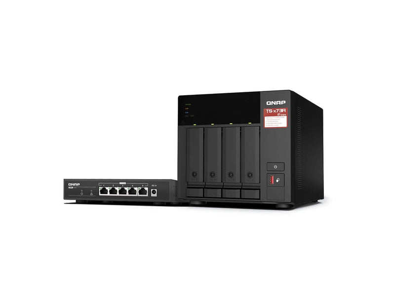 QNAP TS-473A 4-Bay NAS Enclosure with QSW-1105-5T Network Switch