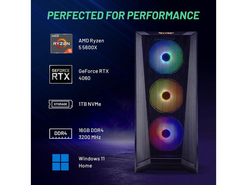 Skytech Chronos Gaming PC Desktop  AMD Ryzen 5 5600X 3.7 GHz, NVIDIA RTX 4060,