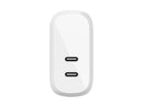 BELKIN WCB006dqWH BOOST CHARGE White Dual USB-C PD Wall Charger 40W
