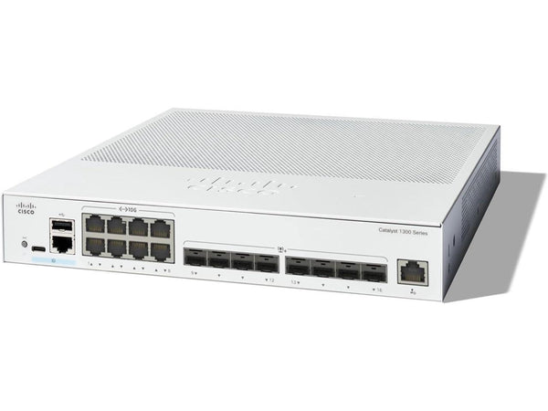 Cisco Catalyst 1300-16XTS Managed Switch, 8 Port 10G Copper, 8x10GE SFP+,