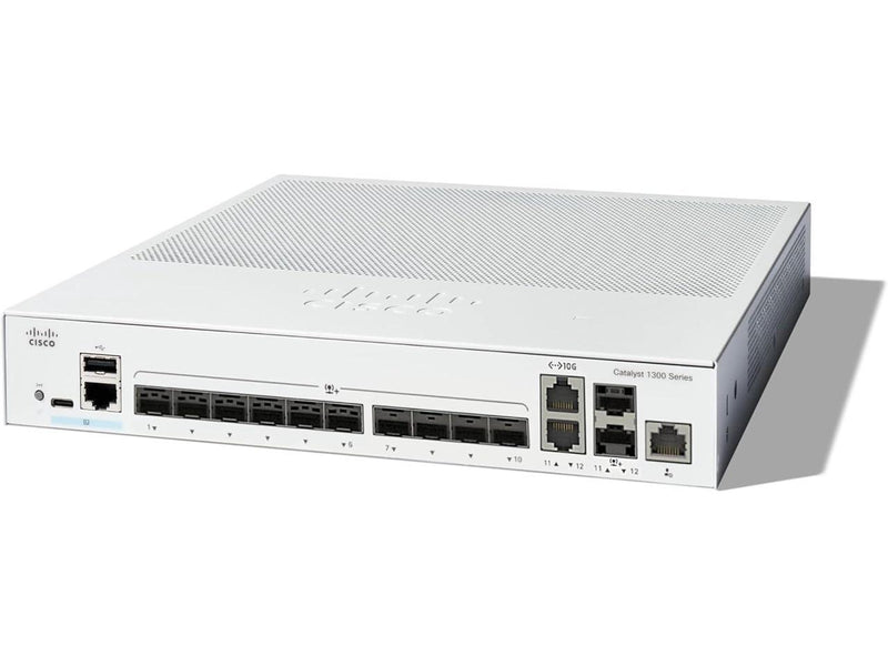Cisco Catalyst 1300-12XS Managed Switch, 10 Port 10G SFP+, 2x10GE SFP+ Combo,