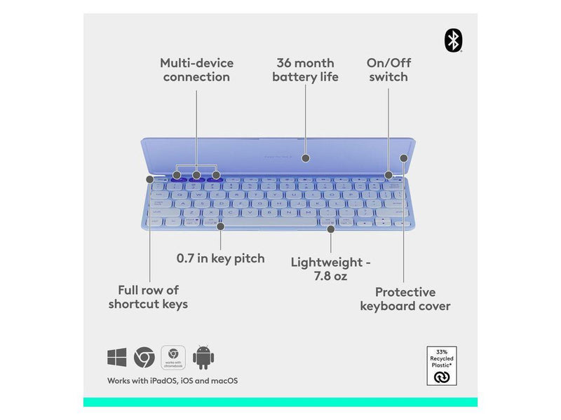 Logitech Keys-To-Go 2 Portable Bluetooth Keyboard for Tablet With Built-in Cover