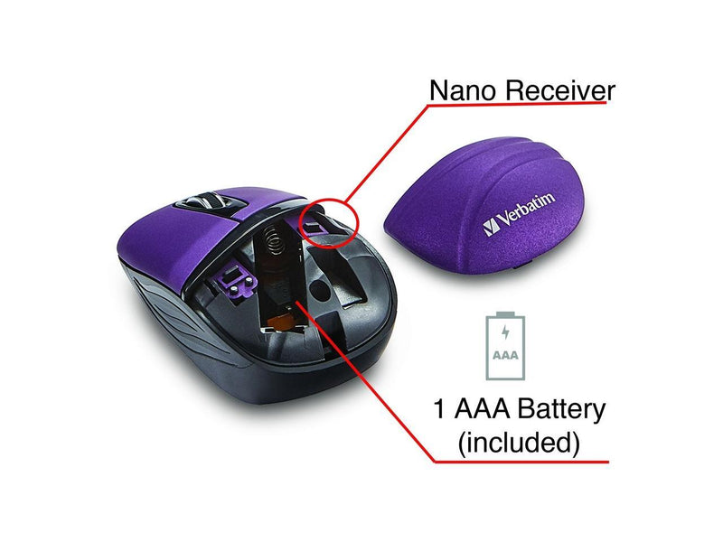 Verbatim Wireless Mini Travel Mouse, Commuter Series - Purple