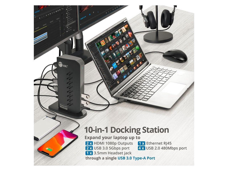 SIIG USB 3.0 Dual Head Full HD 1080p HDMI Video Docking Station - Mirr ...