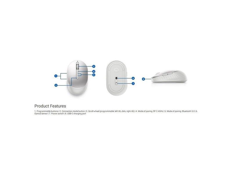 Dell Premier MS7421W Wireless Mouse Platinum Silver MS7421WSLVNA