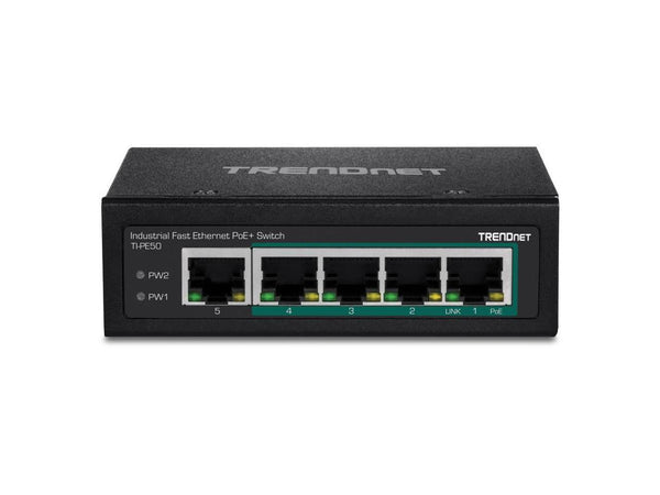 TRENDnet 5-Port Industrial Fast Ethernet DIN-Rail Switch, 4 x Fast Ethernet PoE+