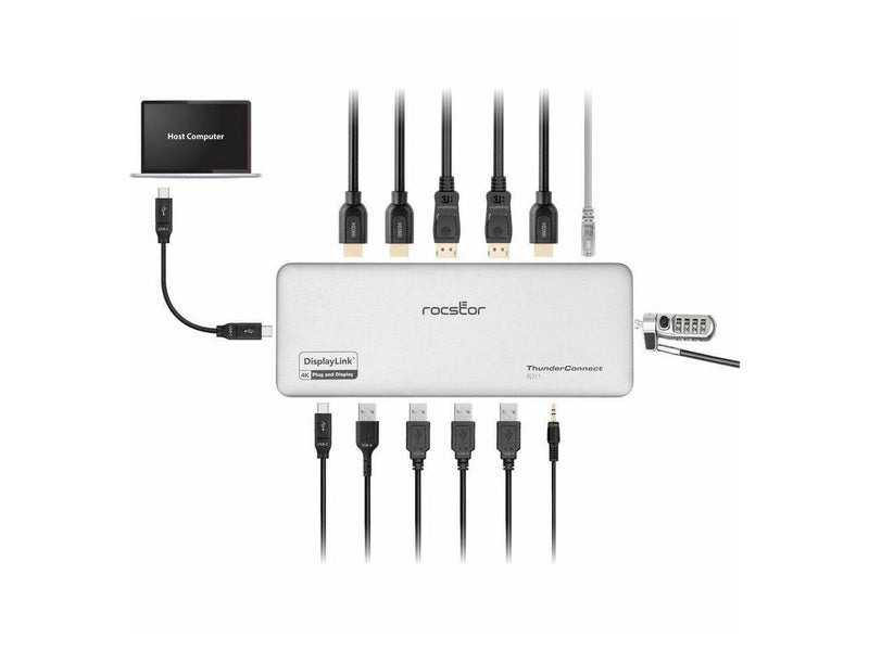 Rocstor ThunderConnect RD11 USB-C 13-in-1 Triple Display Docking Station - for
