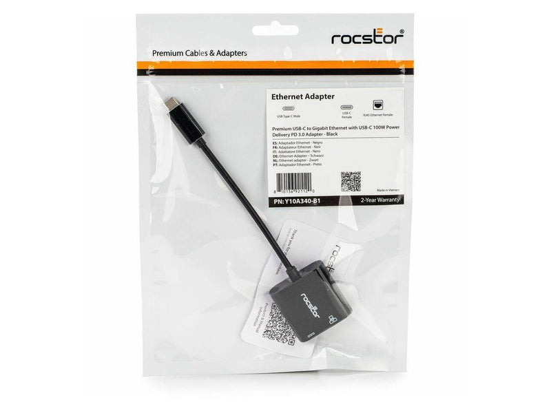 Rocstor Premium USB-C to Gigabit Ethernet with USB-C 100W Power Delivery PD 3.0