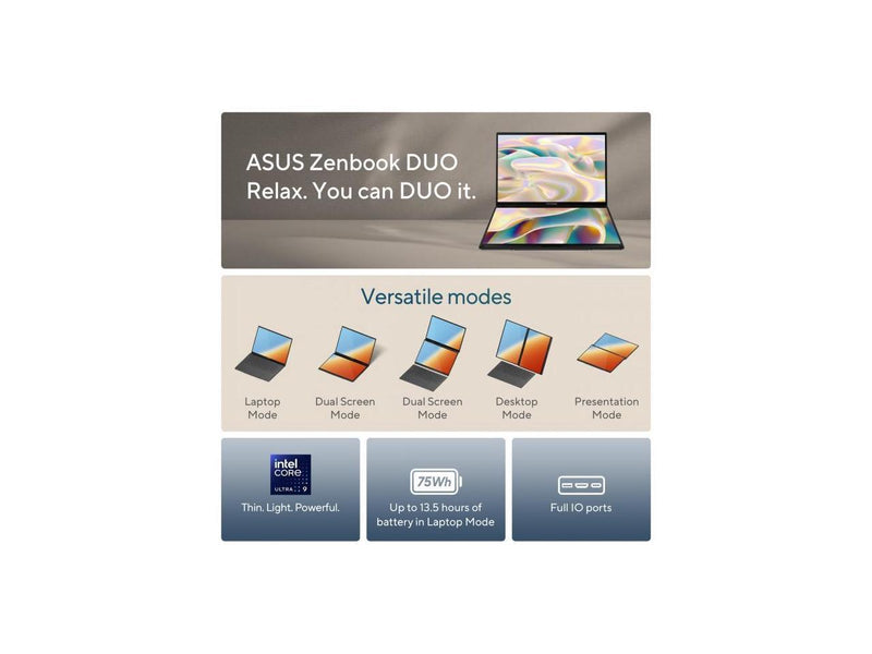 ASUS Zenbook DUO Dual 14" OLED 3K 120Hz Touchscreen Laptop Intel Core Ultra 9