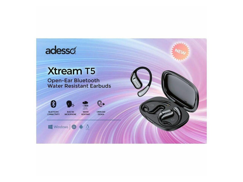 Adesso Xtream T5 Open-Ear Bluetooth Water Resistant Earbuds - Black