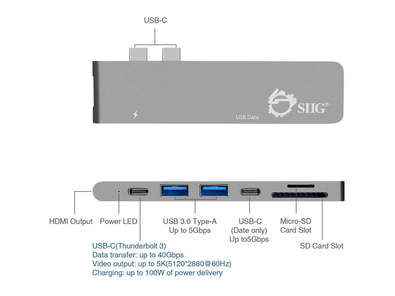 SIIG Thunderbolt 3 USB-C Hub HDMI with Card Reader & PD Adapter - Space Gray