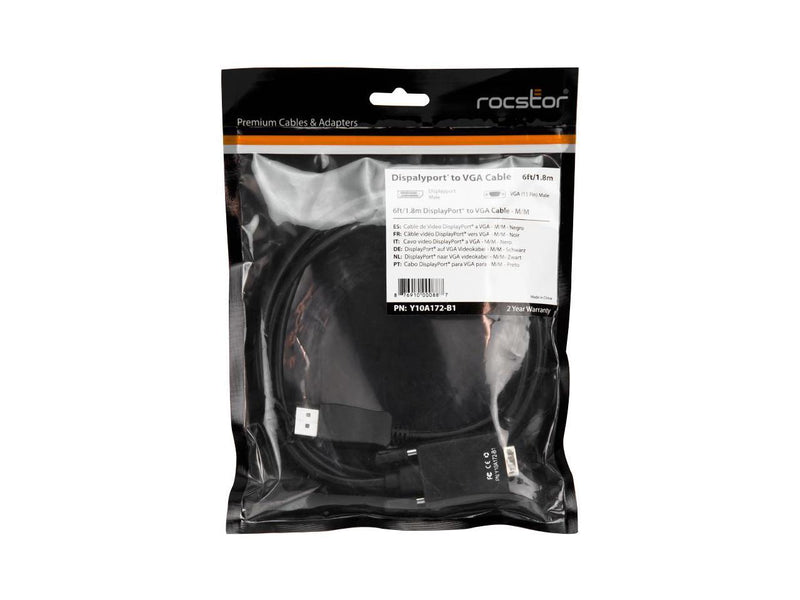 Rocstor Y10A172-B1 6Ft DisplayPort to VGA M/M Cable Supports 1080P 60HZ