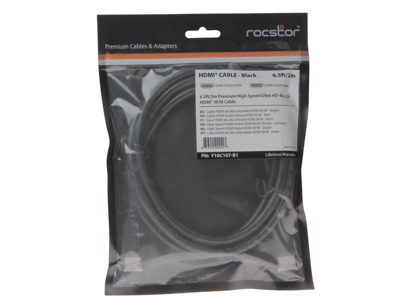 Rocstor Y10C156-B1 1ft. HDMI Cable With Ethernet M/M HDMI Male to HDMI Male