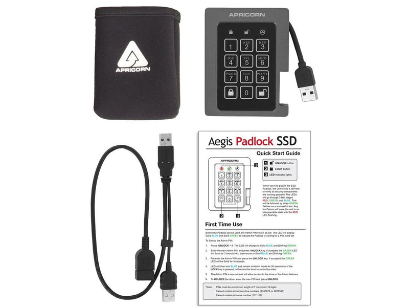 Apricorn Aegis Padlock ASSD-3PL256-1TBF 1 TB Solid State Drive - 2.5" Internal -