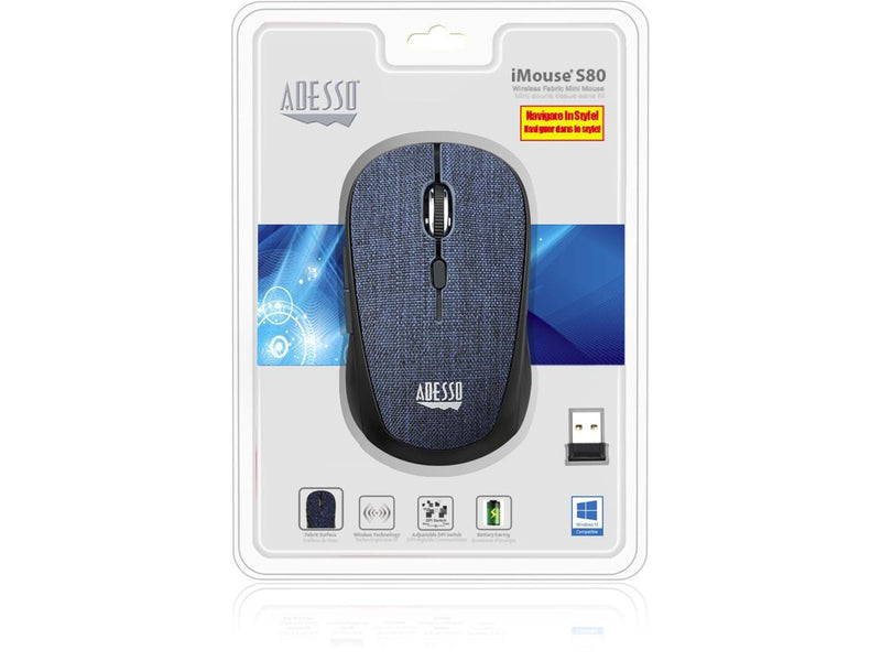 ADESSO IMOUSES80L ADESSO 2.4GHZ WIRELESS BLUE  FABRIC MINI OPTICAL MOUSE