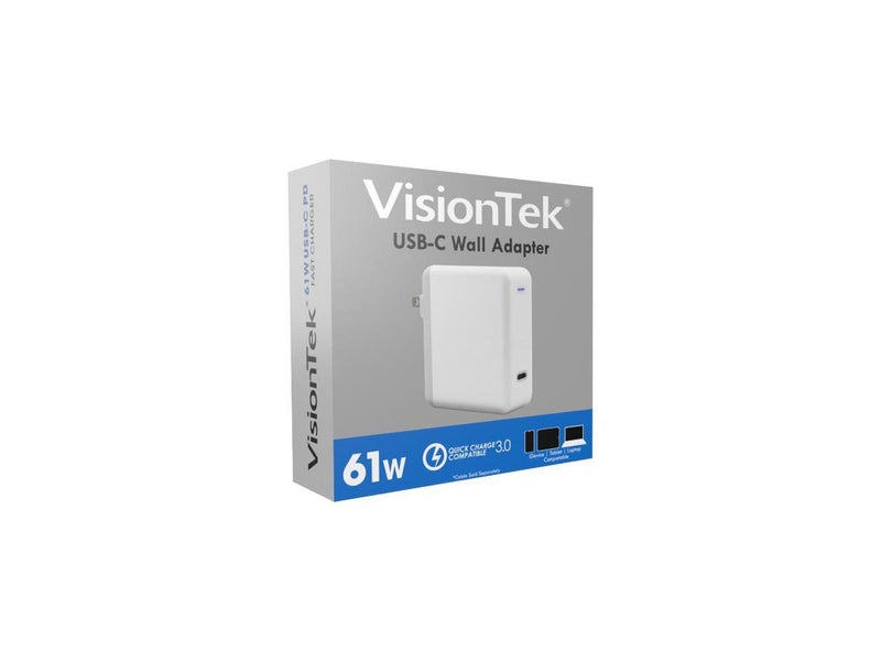 VisionTek USB-C 61W Quick Charge Plug - 120 V AC, 230 V AC Input - 3.6 V DC/3 A,