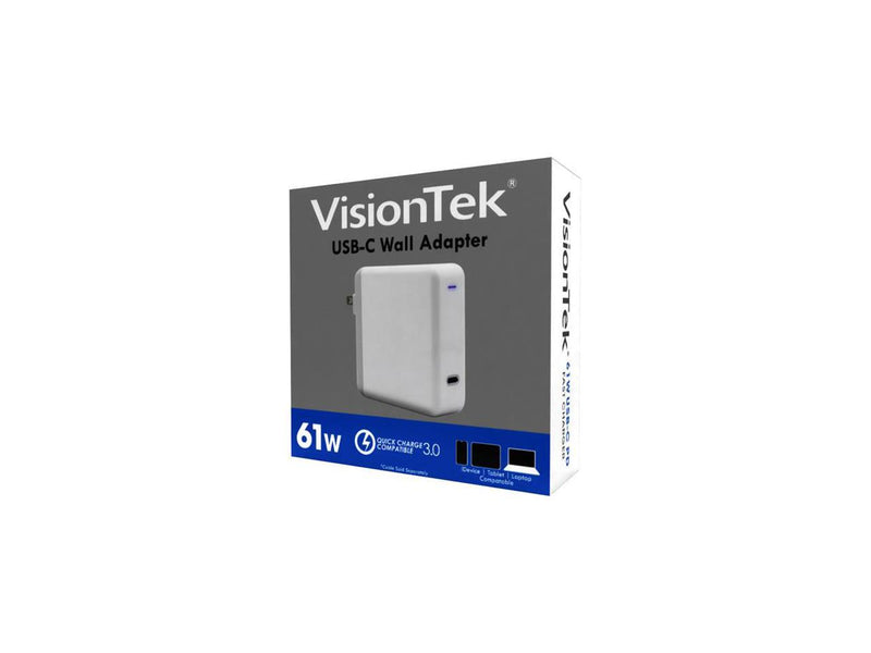 VisionTek USB-C 61W Quick Charge Plug - 120 V AC, 230 V AC Input - 3.6 V DC/3 A,