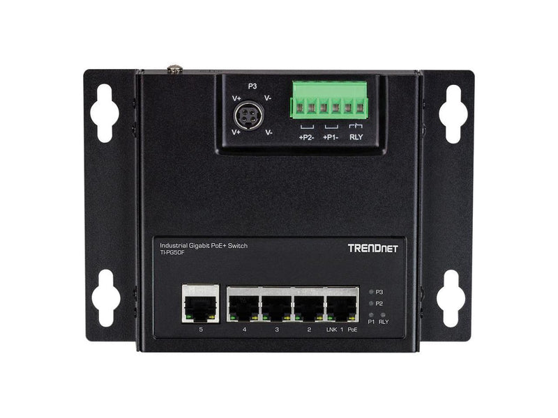 TRENDnet 5-Port Industrial Gigabit Poe+ Wall-Mounted Front Access Switch, 5X