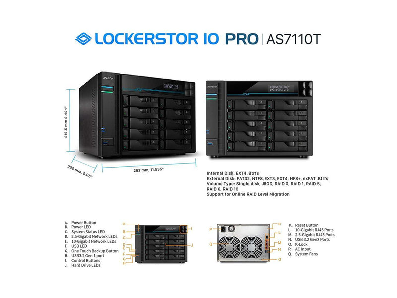 Asustor AS7110T 10 Bay Lockerstor 10 Pro Desktop Enterprise NAS (Diskless)