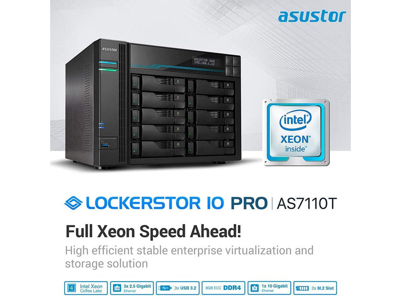 Asustor AS7110T 10 Bay Lockerstor 10 Pro Desktop Enterprise NAS (Diskless)