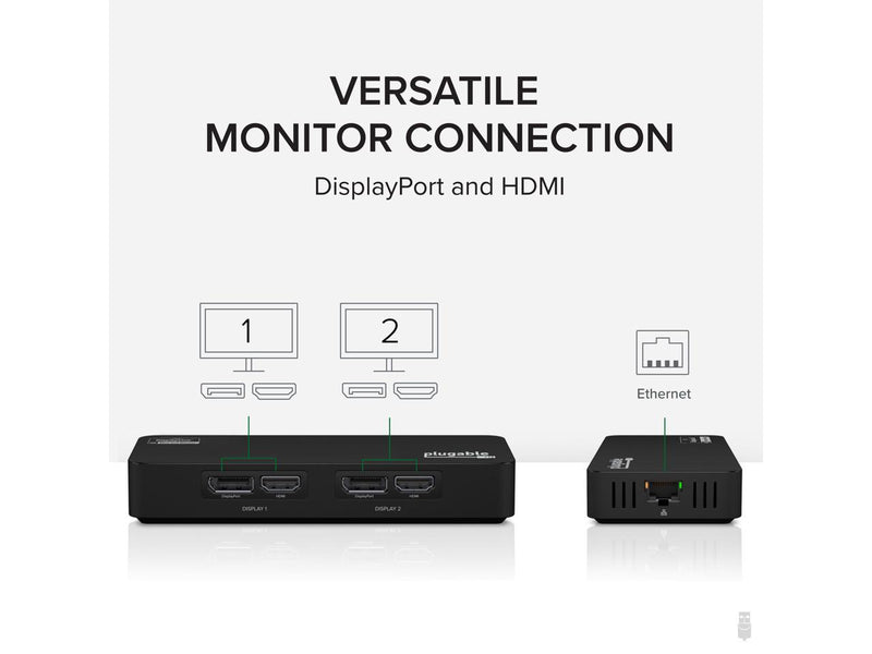 Plugable 4K DisplayPort and HDMI Dual Monitor Adapter with Ethernet for USB 3.0