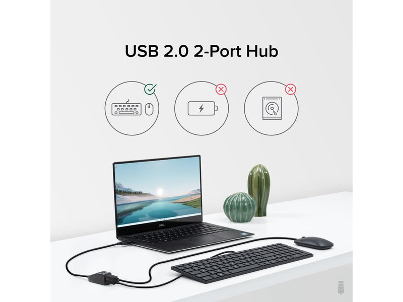 Plugable 2-in-1 USB Splitter with Dual USB 2.0 Ports, Compatible with Windows,