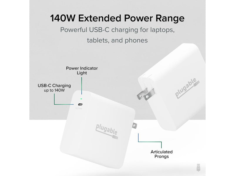 Plugable 140W USB C Charger, GaN Wall Charger for Laptop, PD 3.1 (EPR) Power