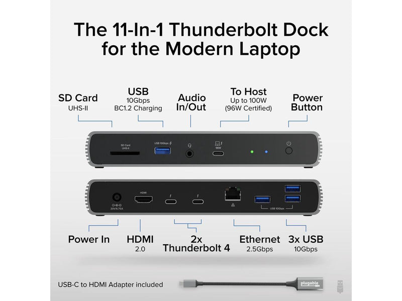 Plugable Thunderbolt 4 Dock with 100W Charging, Thunderbolt Certified, 3x